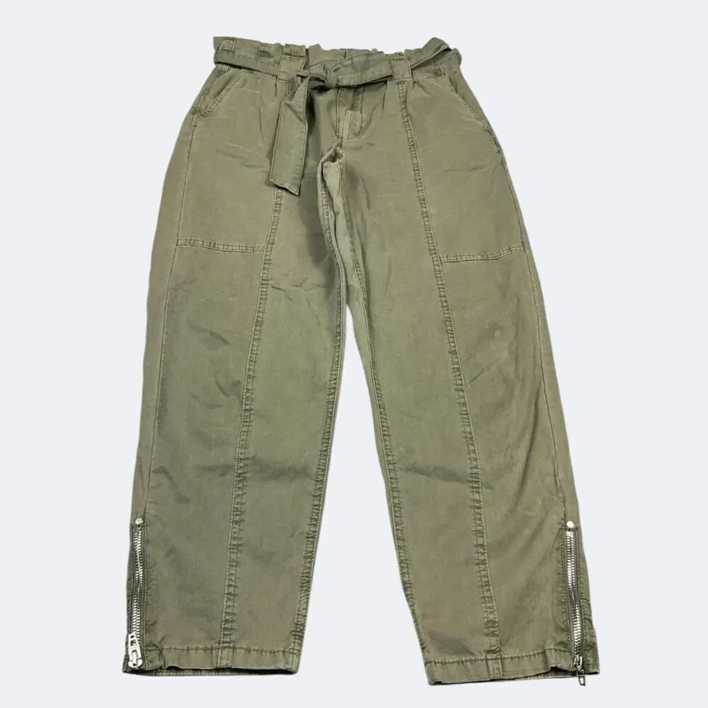 BlankNYC Belted Paperbag Pants Green Utility Casual Boho Zip Ankle Trousers 28 6